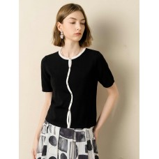 Black Contrast Trim Button Placket Knit Top Black Contrast Trim Button Placket Knit Top