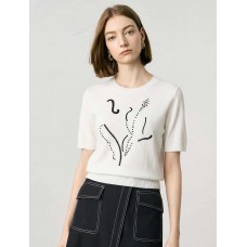 Abstract Floral Embroidered Knit Short Sleeve Top Abstract Floral Embroidered Knit Short Sleeve Top