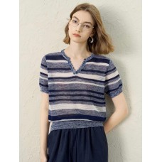 Striped V-Neck Knit Short Sleeve Top Striped V-Neck Knit Short Sleeve Top