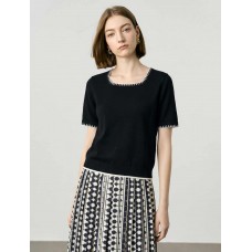 Black Contrast Trim Short Sleeve Knit Top Black Contrast Trim Short Sleeve Knit Top