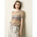 Colorful Striped Short Sleeve Knit Top Colorful Striped Short Sleeve Knit Top