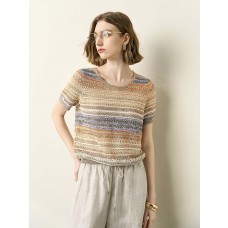 Colorful Striped Short Sleeve Knit Top Colorful Striped Short Sleeve Knit Top