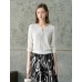 Tencel Eyelet Knit Tie-Neck Sweater