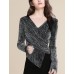 Glittery Wrap-Front Long Sleeve Top Glittery Wrap-Front Long Sleeve Top