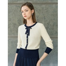 Contrast Bow Detail Knit Cardigan Contrast Bow Detail Knit Cardigan