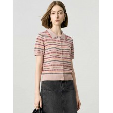 Vintage Striped Collared Short Sleeve Knit Cardigan Top Vintage Striped Collared Short Sleeve Knit Cardigan Top
